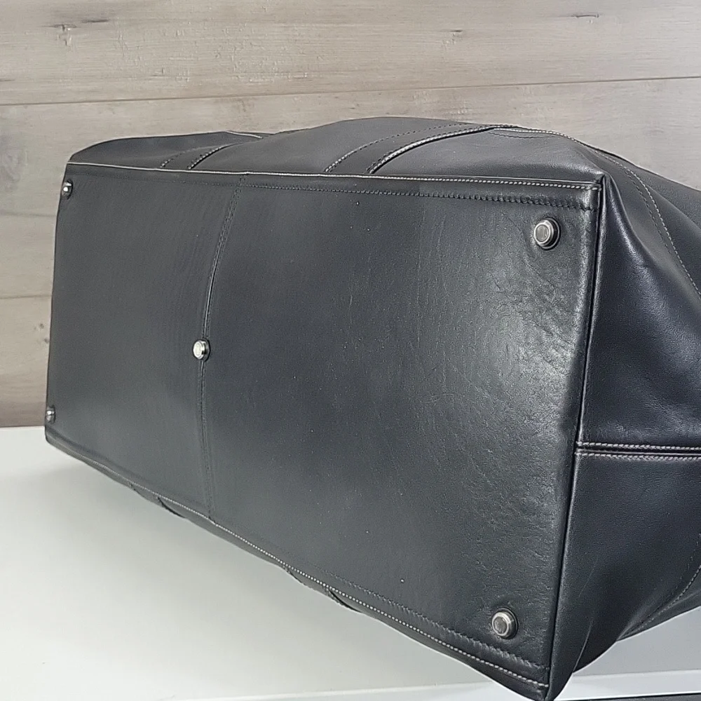 Coach 5J03 Weekender Black Leather Large Travel Duffle Bag Tote
